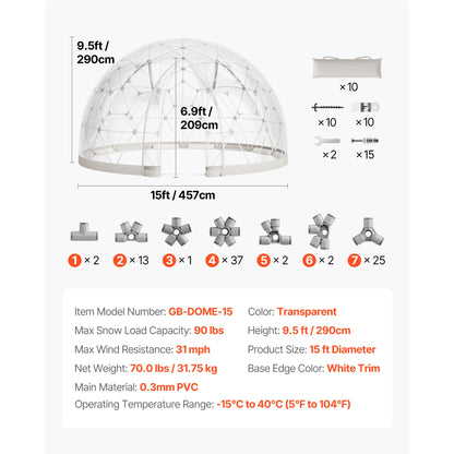 SucceBuy Garden Dome Tent Weatherproof Geodesic Dome Greenhouse with Window PVC Igloo Tents for Backyard Patios Camping Party