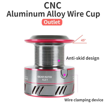 1000-7000 Series Metal Wire Cup 5.2:1 Gear Ratio, 26LB Max Drag, Spinning Fishing Reel, For Freshwater Saltwater Carp Fishing