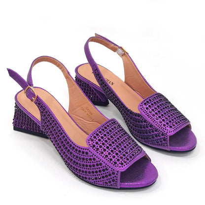High Heels Shoes for Women Embroidery Rhinestone Italian Design Blue Color Pointed Toe Shoes and Bags Set Fashion