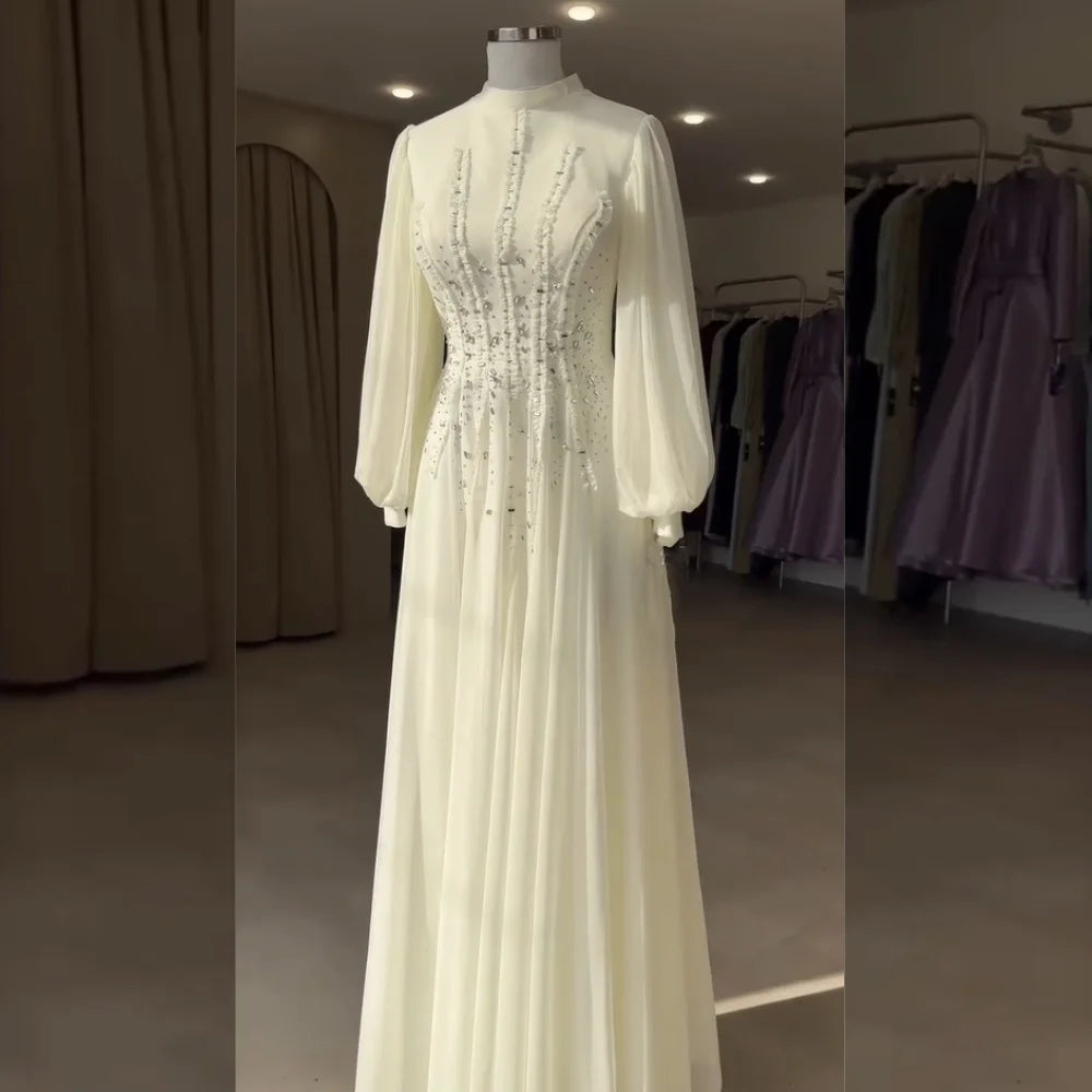 Customized Classic Chiffon Pleat Sequined A-line High Collar Long Dresses Bespoke Occasion Homecoming Sizes Available