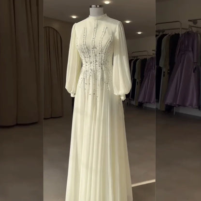 Customized Classic Chiffon Pleat Sequined A-line High Collar Long Dresses Bespoke Occasion Homecoming Sizes Available