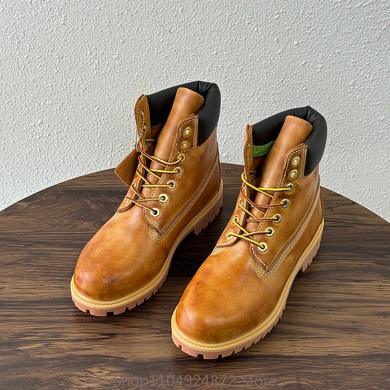 Handmade Retro Men Shoes Genuine Leather Lace-up Comfortable Work Boots Outdoor Hiking Ankle Desert Boots