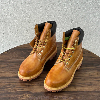 Handmade Retro Men Shoes Genuine Leather Lace-up Comfortable Work Boots Outdoor Hiking Ankle Desert Boots