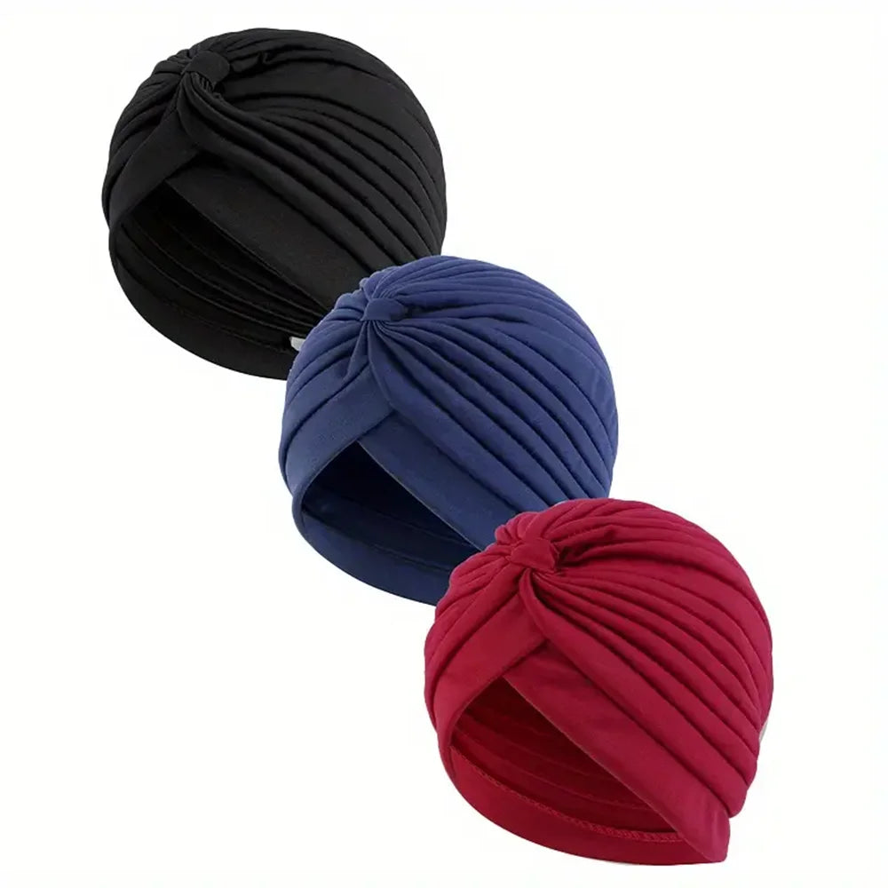 3pcs/set Fashion Ladies Twisted Turban Elastic Muslim Hijab Cap Solid Color Stretch Head Wrap Soft Chemo Beanie Head Cover
