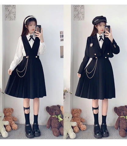 Versatile and Cute School Uniform Skirt JK Uniform Basic Spring Genuine Long Dress Japanese-style Pleated College Style Suit