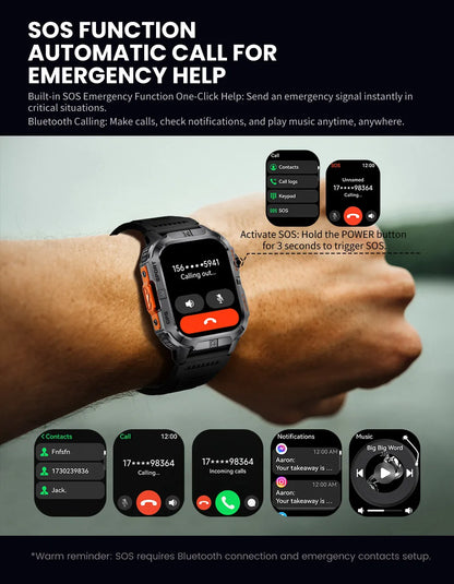2026 New Outdoor Military Men's Smartwatch Is Equipped With GPS LED Lighting, A Compass, Wireless Communication, IP68 Waterproof