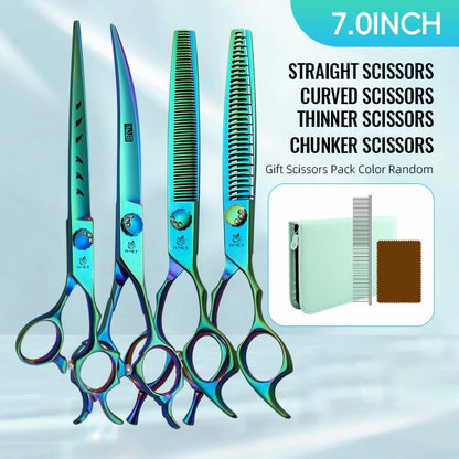 Fenice JP440C 7/7.5 Inch Professional Pet Dogs Grooming Scissors Kits Straight Curved Thinnier Chunker Shears Set For Dogs