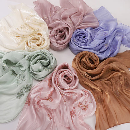 Elegant Embroidery Glitter Shimmer Hijab Shawl Pleated Glitter Chiffon Shawl Lightweight Crinkle Flowy Plain Hijab Scarves