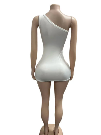 Stylish Lady Retro Tattoo Graphic Print One Shoulder Mini Dresses 2026 Women Eyelet Decor Rhinestone Bodycon Party Club Dress
