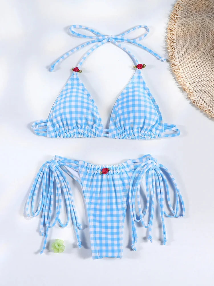 Floral Print Bordered Bikini Set Sexy Swimwear Women 2026 Bikinis Swimsuit Micro Thong Bandage Bathing Suits