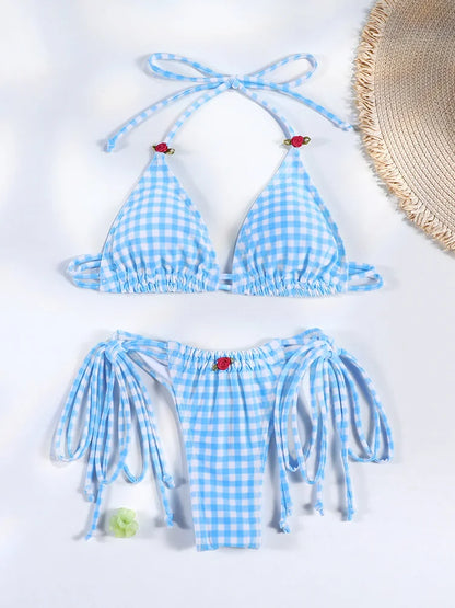 Floral Print Bordered Bikini Set Sexy Swimwear Women 2026 Bikinis Swimsuit Micro Thong Bandage Bathing Suits