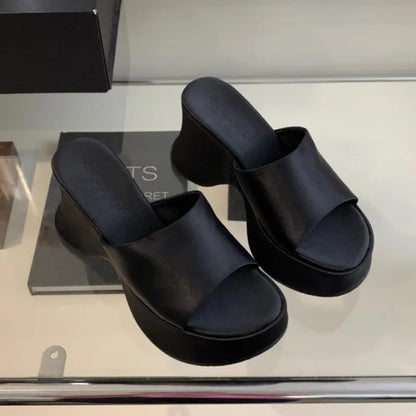 Summer Women's Slippers Fashion Platform Sandals Luxury Leather Casual Slippers High-heele Slippers for Women Open Toe Sandalias