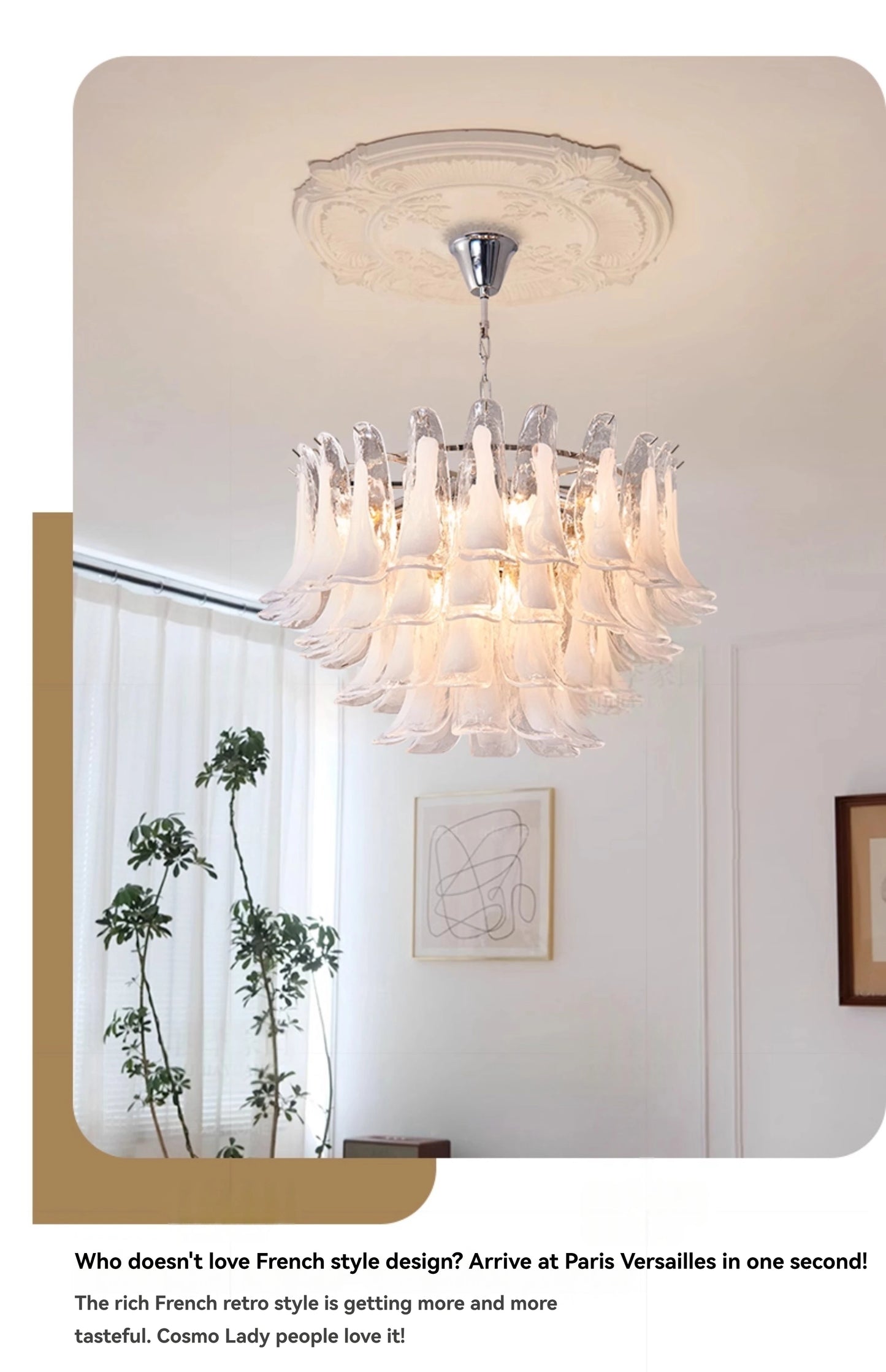 French Murano Petal Glass Chandelier Dining Table Living Room Antique Style Pink Petal Glass Pendant Chandelier Lights Bedroom