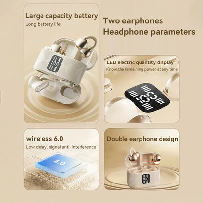 Couples Double Open Ear Clip Bluetooth Headset HiFi Subwoofer Long Battery Life Digital Fashion Plating Wireless In-Ear Earplugs