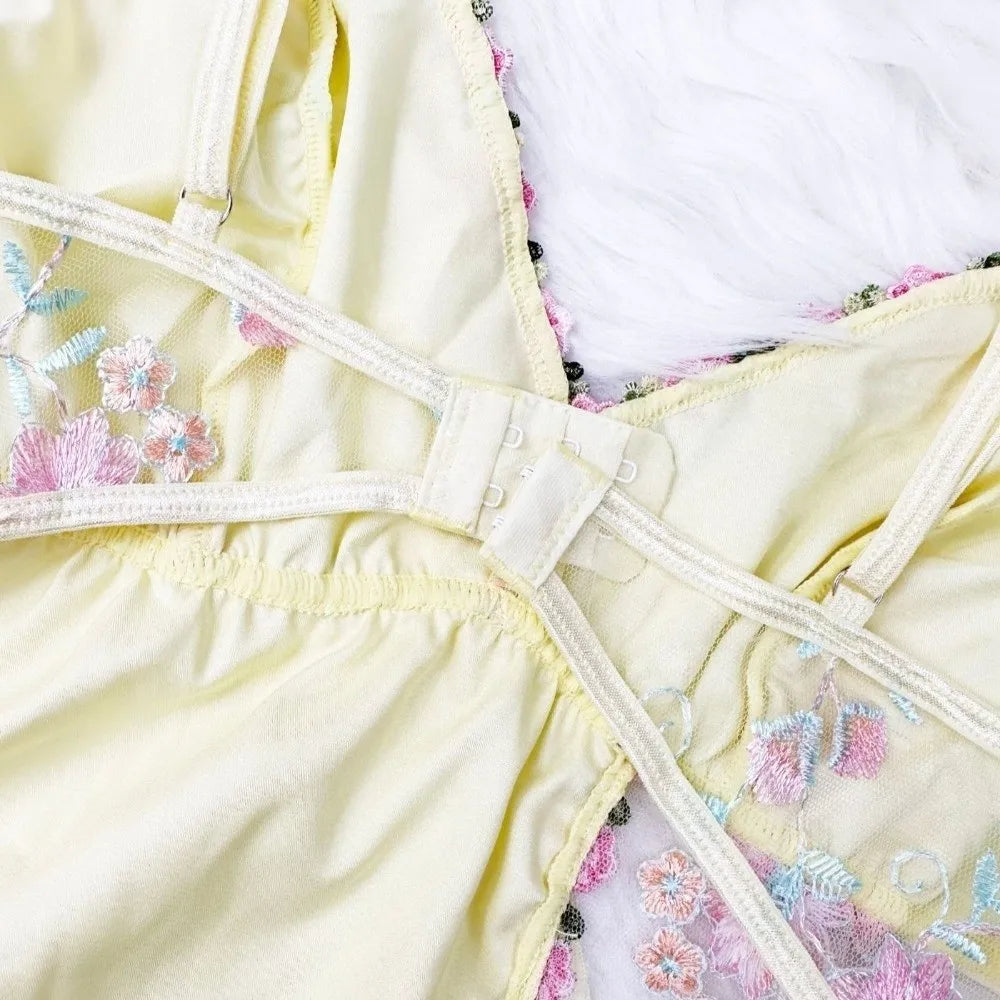 Thin Lace Bow Women's Pajama Dress Embroidered Mesh Transparent Ice Silk Suspender Nightdress Sleeveless Sleepwear