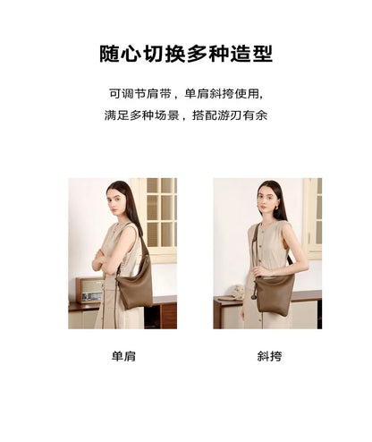 Women's Genuine Grade Cow Leather Handbags Luxury Designer Ladeis Shoulder Crossbody Bucket Bags for Woman Cowhide Underarm Bag