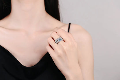 Women's PT950 Platinum Double Band Ring, High-Precision Craftsmanship, 1 Carat Moissanite Ring Set