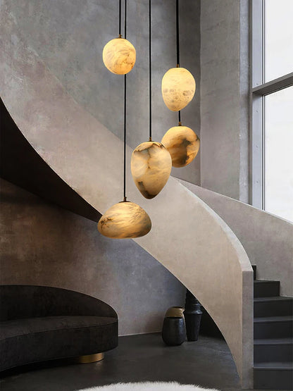 Natural Marble Art Pendant Lights Stone Lustre Copper LED Indoor Room Hanging Lamps For Ceiling Hall Stair Luxury Home Decor