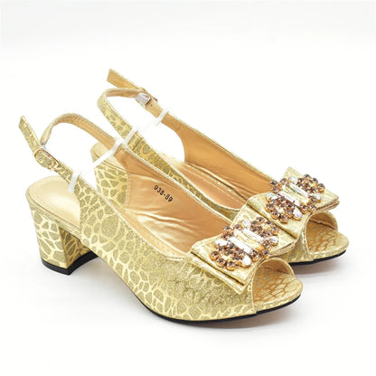 Nigerian Latest Shoes and Bags To Match Shoe and Bag Set for Party in Women Italian Rhinestones Elegant Peep Toe Sandals