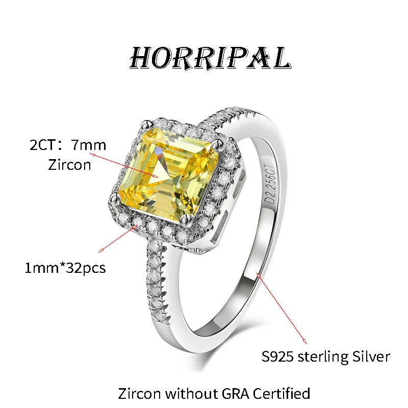 HORRIPAL High Quality Ascher Cut Moissanite Ring for Women 925 Sterling Silver GRA Wedding Engagement Shiny Classic Fine Jewelry
