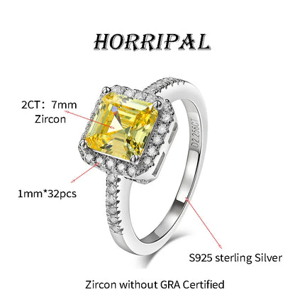 HORRIPAL High Quality Ascher Cut Moissanite Ring for Women 925 Sterling Silver GRA Wedding Engagement Shiny Classic Fine Jewelry