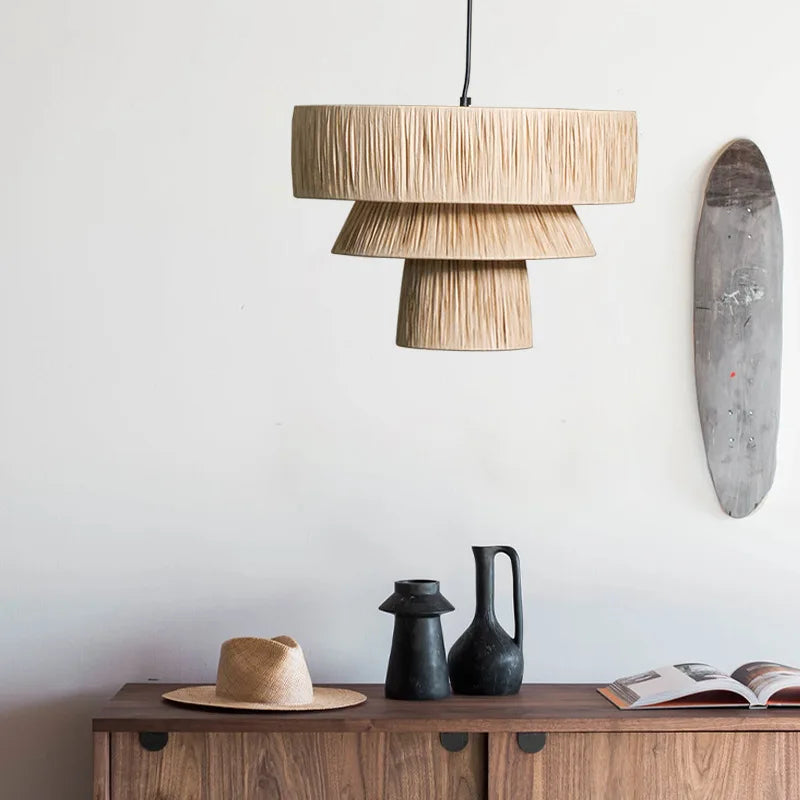 Golden Editions Designer Chandelier woven Rattan Straw Pendant Lights large Rattan lighting suspension wabi sabi Restaurant lamp
