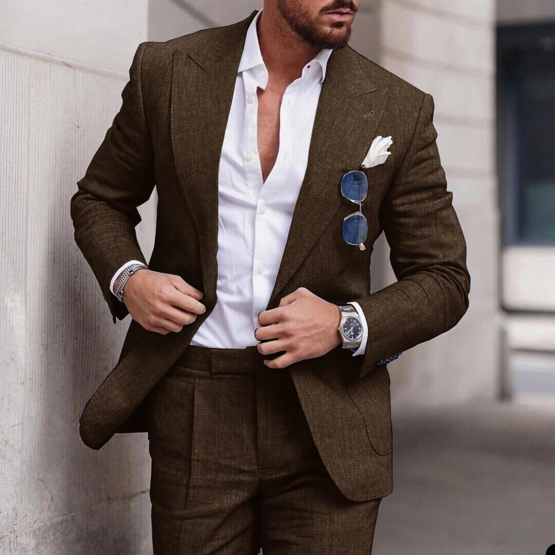 Men's 2 Piece Linen Suit Slim Fit Notch Lapel Casual Blazer Jacket & Trousers Business Wedding Party Formal Dress Set for Men
