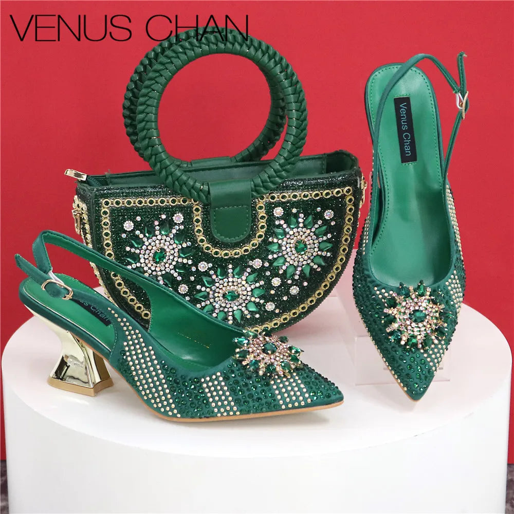 Italian Design Evening Shoes And Bag Paired With Handmade Petal Clutches Pointed Toe High-Heel Shoes For Women Party Shoes