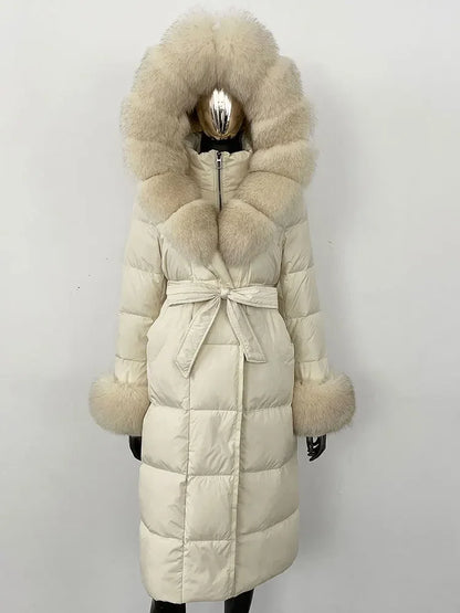OFTBUY 2024 Long Winter Jacket Women Natural Real Raccoon Fox Fur Collar Hooded White Duck Down Coat Thick Warm Casual Outerwear