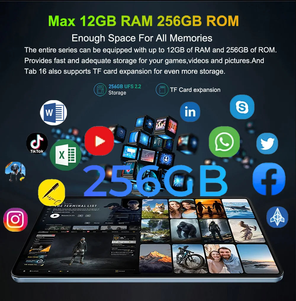 Global Version Unopened Tab16 Dual 4G Tablet 10.3 inch 2K FHD Android15 12GB+256GB ROM Tablet Laptop With SIM Card  Unisoc T616