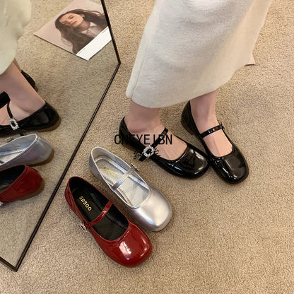 New Spring Autumn Women Ballet Flats Comfort Round Toe Soft Sole Leather Shoes Ladies Daily Wear Dress Mary Jane Shoes