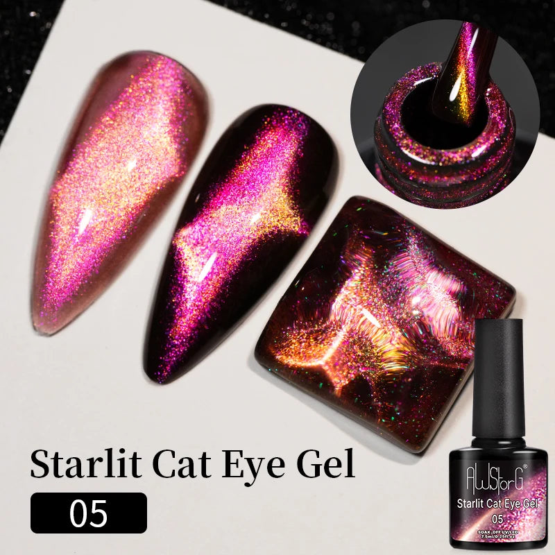 AWStorG 7.5ml Light Color Cat Eye Gel Nail Polish Pink Semi Permanent Glitter Magnetic Gel Soak Off UV LED Varnish Nail Art