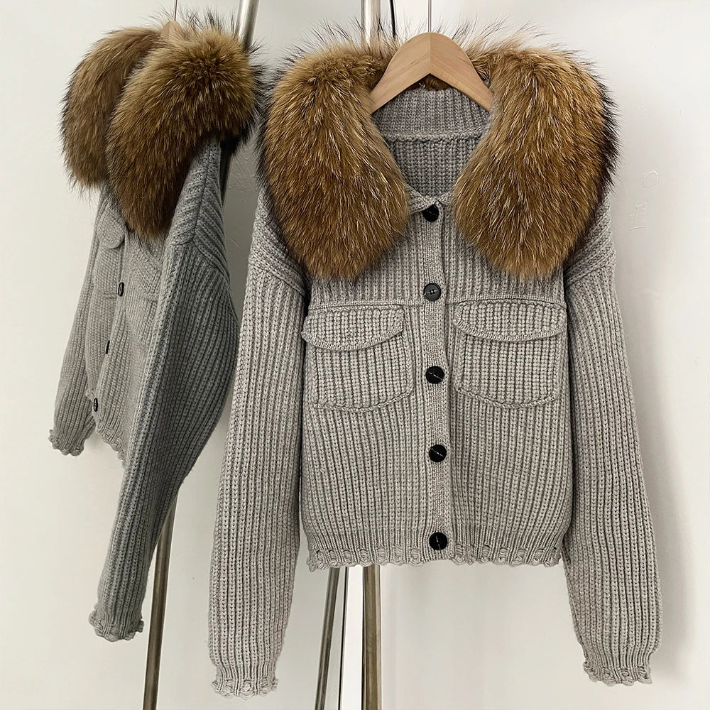 OFTBUY 2025 New Autumn Winter Women Real Fox Fur Caedigan Natural Fox Fur Hooded Jacket Decoration Lady's Sweater Coat