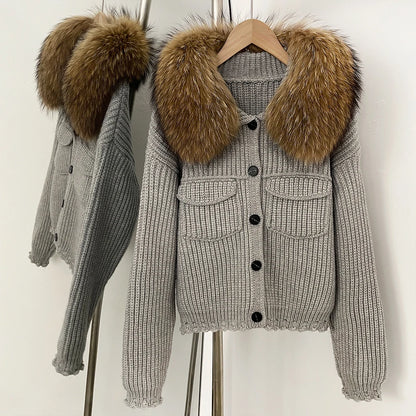 OFTBUY 2025 New Autumn Winter Women Real Fox Fur Caedigan Natural Fox Fur Hooded Jacket Decoration Lady's Sweater Coat
