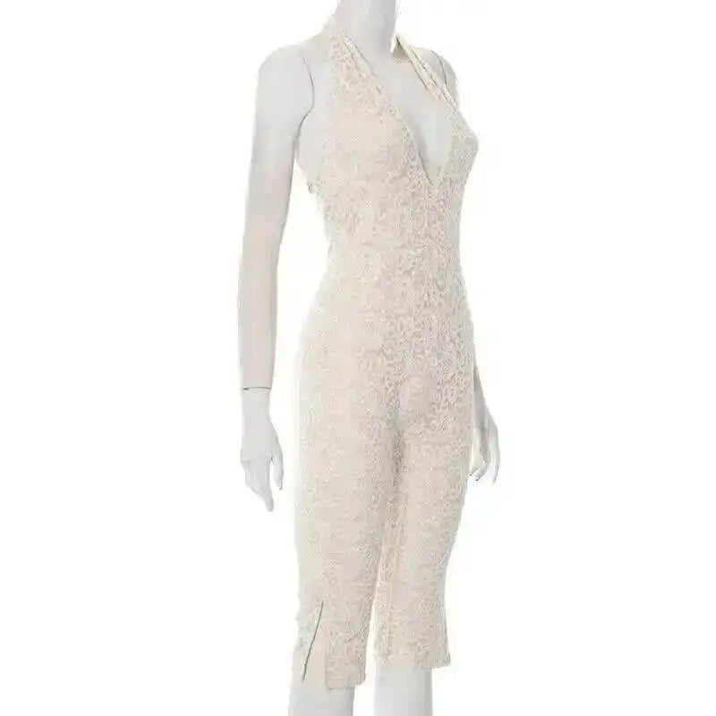 Avrilyaan Lace Seven-Point Long Pants Bodycon Sexy Party Deep V Playsuits Women Rompers Womens Jumpsuit 2025 Summer Overalls