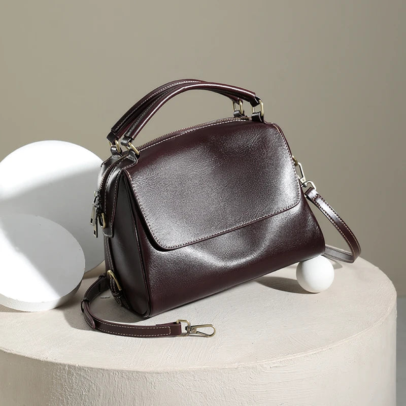Women Cow Leather Commute Crossbody Bags Women Retro Cowhide Large Capacity Shoulder Bag Ladies Fashion Luxury Designer Handbags