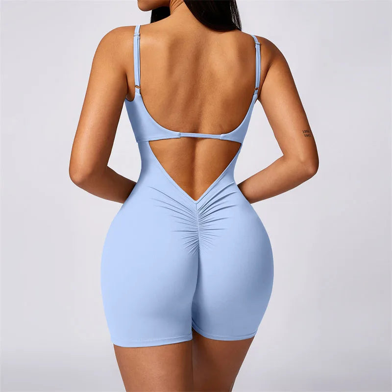 Sexy Back V Yoga Jumpsuits Butt Lifting Gym Bodysuit Women's Tracksuit Fitness Sports Overalls For Woman Workout Rompers