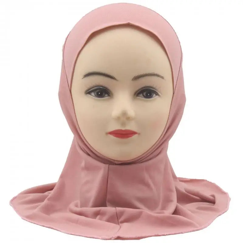 Kids Islamic Hijab Arab Girls Muslim Turban Scarf Shawls Cap Solid Color Fit 2-6 Years Old Children Wear Directly Instant Hijab