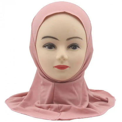 Kids Islamic Hijab Arab Girls Muslim Turban Scarf Shawls Cap Solid Color Fit 2-6 Years Old Children Wear Directly Instant Hijab