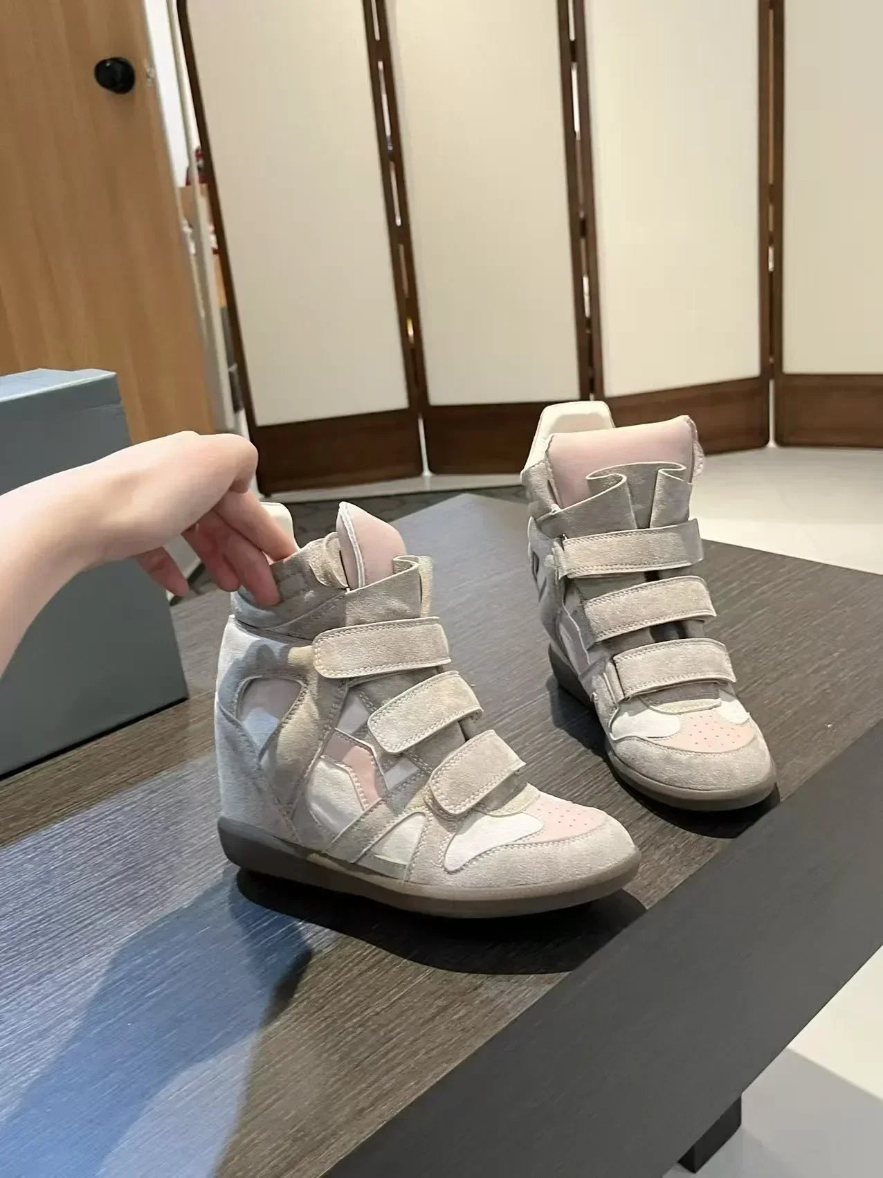 Women's Ankle Boots 2026 New Genuine Leather 8CM Hidden Heel Women Platform Sneakers Fashionable Splice Color Design Women Shoes