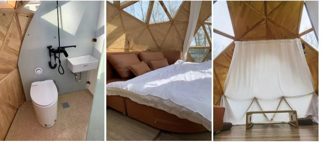 Custom Windproof Igloo Dome Camping Crystal Dome Tent Luxury Aluminum Glamping Geodesic Glass Dome House Tent With Bathroom