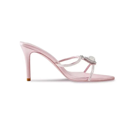 Luxury Rhinestones Gem Narrow band Women Slipper Sandals Elegant Pointed toe Thin High heels Mules Slides Fashion Party Shoes