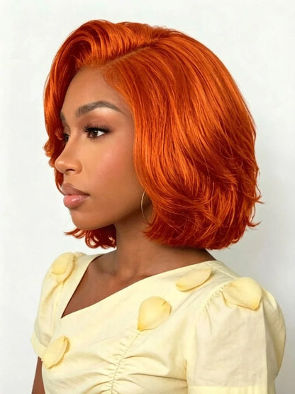 13x4 Lace Front Human Hair Wig 180 Density Honey Blonde Side Part Layered Bob Wig, Silky Straight Wigs For Women Daily Styling