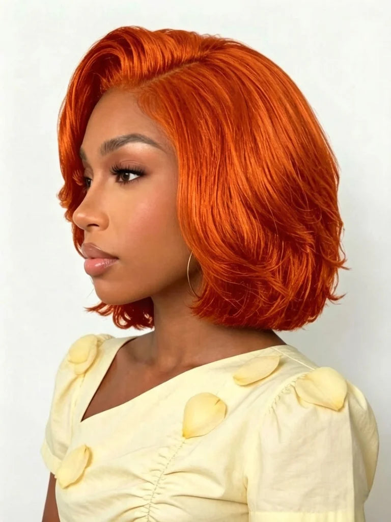 13x4 Lace Front Human Hair Wig 180 Density Honey Blonde Side Part Layered Bob Wig, Silky Straight Wigs For Women Daily Styling