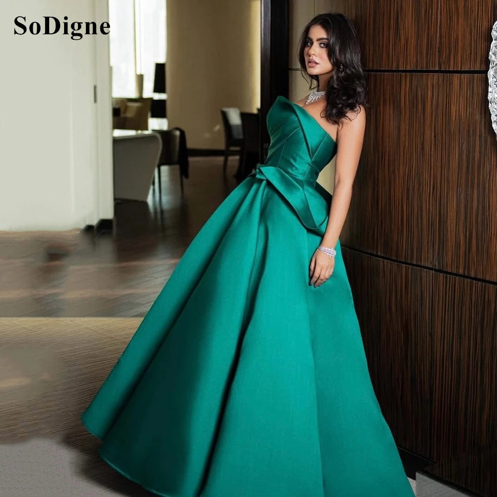 SoDigne Elegant Evening Dresses Chic Pleated Strapless Sleeveless Party Dress Backless A-Line Prom Gowns Princess Customized
