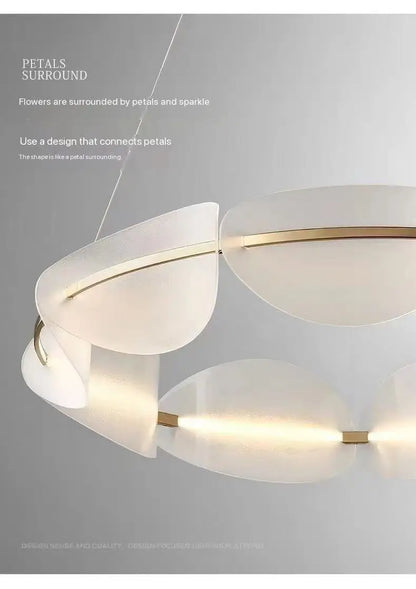 Nordic Leaf Chandelier Modern Acrylic Ring Light Living Dining Room Lighting Decor Home Bedroom Kitchen Hanging Lights Luminaire