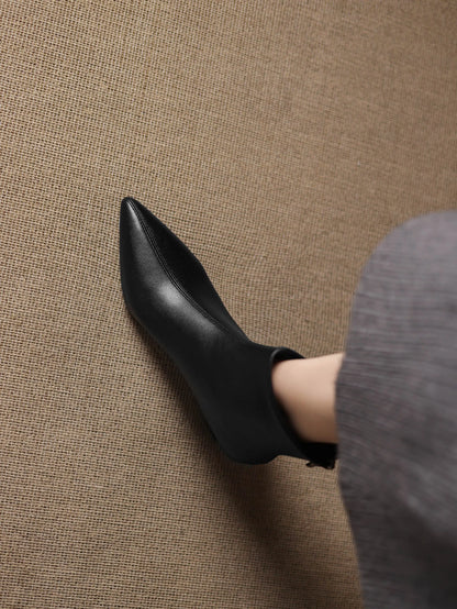 Plus Size 34-42 Genuine Leather Pointed Toe Med Heels Zipper Modern Boots Winter Autumn Shoes Concise Elegant Dress Ankle Boots