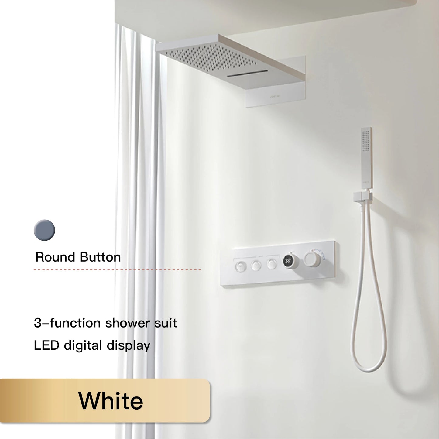 Luxury Black Brass Shower System Wall-Mounted LED Digital Display Design Cold & Hot Dual-Control 4-Function Ceiling Shower Tap