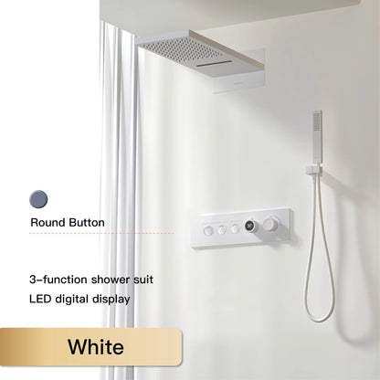 Luxury Black Brass Shower System Wall-Mounted LED Digital Display Design Cold & Hot Dual-Control 4-Function Ceiling Shower Tap