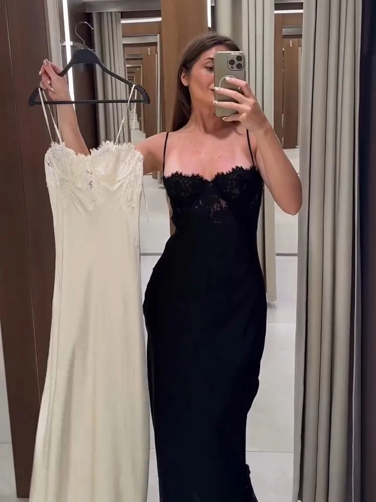 Sexy Women's Dress Halter Sleeveless Lace Patchwork Slim Dresses Female 2026 Summer Party Evening Fashion Elegant Lady Outfit